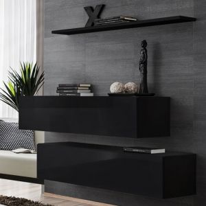 Lot de 2 Bancs Muraux & Étagère " SBII" 130cm Noir