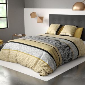 Les Ateliers du Linge Parure de lit housse de couette avec taies d'oreiller 100% Coton 57 fils Amazonia Gold : Taille - 240 x 260 cm