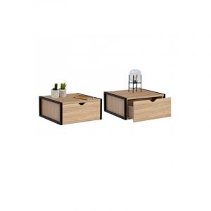 Idmarket Lot de 2 tables de chevet murales detroit &eacute;tag&egrave;re suspendue design industriel - Bois-clair