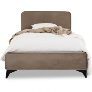 Idimex Lit simple ravello 90 x 190 cm, revêtement en tissu - Grège