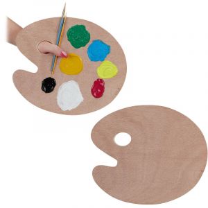 Relaxdays Palette de peinture en lot de 2, en bois, palette de mélange avec trou, palette pour artistes, LxP: 30,5 x 25 cm, nature