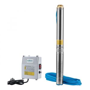 wiltec Pompe pour puits profonds 4" 750 W, avec un d&eacute;bit de 6000 l/h, une profondeur d'immersion max. de 20 m et une hauteur de refoulement max. de