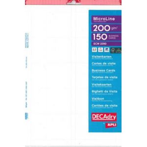 DECAdry SCW2090 - 150 cartes de visite MicroLine blanches 200 g/m², format 85 x 54 mm (15 feuilles / cdt)