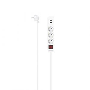 Hama | Multiprise à 3 Prises (Multiprise avec 3 Prises et 2 USB, pour connecter jusqu'à 5 appareils électriques, Prises avec Interrupteur Marche/arrêt, câble de 1,4 m, Blanc