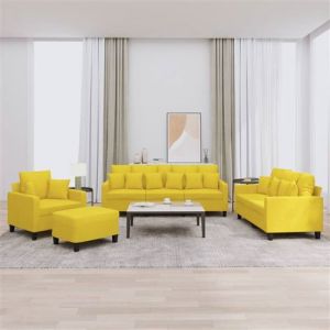 VidaXL Ensemble de canapés 4 pcs avec coussins jaune clair tissu