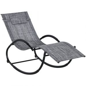 Outsunny Chaise longue &agrave; bascule rocking chair design contemporain m&eacute;tal textil&egrave;ne gris chin&eacute;