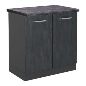 Meuble bas sous-évier R-Line, Béton noir, 80 cm PT Anthracite, Vicco