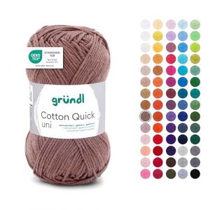 Gründl Laine Cotton Quick uni - Laine fine pour crochet - Fil à tricoter - Fil à crochet - Brillant et doux pour la peau - 100% coton - 1 pelote de 50 g / 125 m - Taille des aiguilles 3-4 - Café