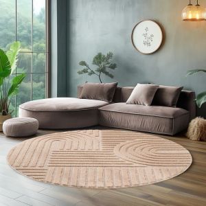 Tapis rond - SIMPEX - Style scandinave - Motifs 3D - Doux et moelleux - Taille 160 x 160 cm - Couleur Rose