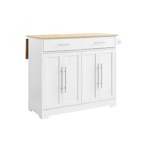 Sobuy Desserte de Cuisine &agrave; roulettes &Icirc;lot Central avec Plan de Travail Extensible, 2 Tiroirs et &Eacute;tag&egrave;res R&eacute;glables Chariot Mobile pour Cuisine ou Salle &agrave; Manger, Blanche 113x91x(44-69) cm FKW129-WN