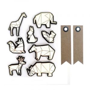 Graines Cr&eacute;atives 8 stickers 3D animaux du zoo 6 cm + 20 &eacute;tiquettes kraft Fanion