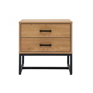 Image de Miliboo Table de chevet avec rangements 2 tiroirs finition bois clair chêne et métal noir L50 cm lovato - Chêne clair