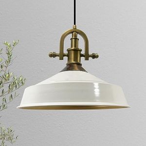 Suspension Industrielle en Métal Blanc Peint à la Main – Lustre Vintage E27 Ø41 cm pour Salon, Chambre ou Salle à Manger