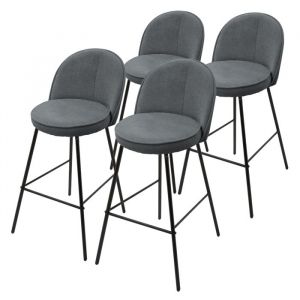 ML-Design Lot de 4 Tabourets de Bar en Tissu Anthracite, Hauteur 75 cm, Chaises de Comptoir Rembourr&eacute;es avec Dossier et Repose-Pieds, Structure