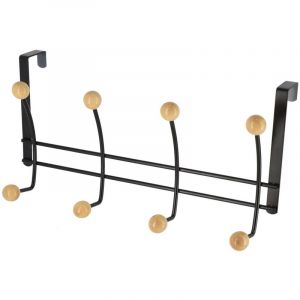 Tendance Porte-serviettes 8 Patères en métal Noir et bois - à suspendre sur porte
