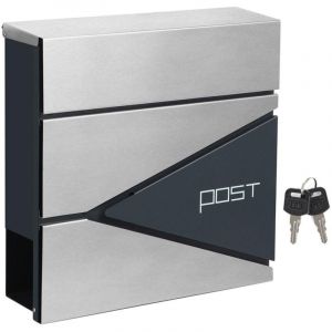 Boîte aux lettres murale avec porte-journaux clés facile à installer design moderne gris anthracite et argenté 12_0001638