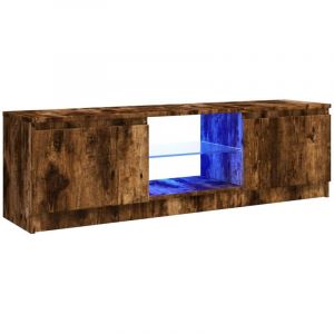 Helloshop26 - Meuble tv multim&eacute;dia &eacute;tag&egrave;re t&eacute;l&eacute;vision buffet t&eacute;l&eacute;viseur salle &agrave; manger salon chambre avec lumi&egrave;res led ch&ecirc;ne fum&eacute; 120 x 30 x 35,5 cm