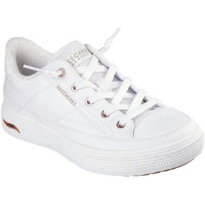 Skechers Baskets Arch Fit Arcade-See Ya There Mains Libres pour Femme, Toile Blanche avec Bordure Or Rose, 38 EU