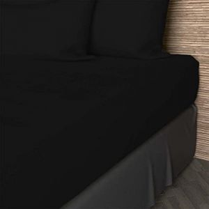 Soleil d'Ocre Drap housse en coton 160x200 cm JERSEY noir, par Noir