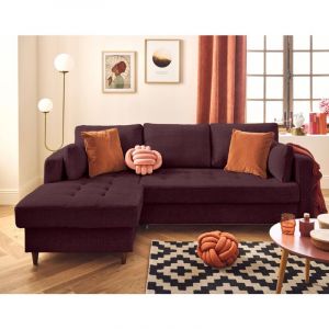 Anna - canapé d'angle gauche 4 places convertible avec coffre en velours texturé - Prune