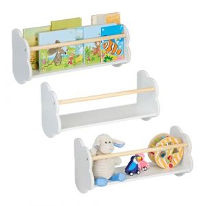 Relaxdays Rangement pour la Chambre de Votre Enfant, Lot de 3, H x L x P : 24 x 50 x 18 cm, Blanc et Nature