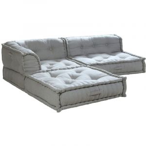 Canap&eacute; d'angle ouvert modulable en tissu gris DIROLA