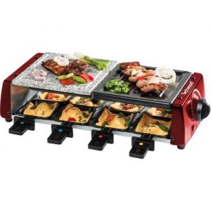 Techwood Raclette-Grill-Plancha-Pierre de Cuisson TRGP-885 1200 W, Inclus : 8 Poêlons - Coloris Rouge