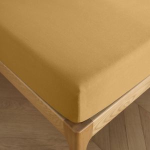 Univers d&eacute;cor Coton Pur - Drap housse 200 x 200 cm bonnet 30 cm 'Pr&eacute;mium' pour lit 2 places King Size - Pr&eacute;mium Miel
