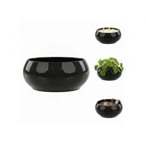 Pot De Fleurs Cache-Pot C&eacute;ramique Coupe Noir &Oslash; 25,5 Cm Coupe D&eacute;corative Glamour, Pot Pour Plantes Succulentes Bougeoir De Table