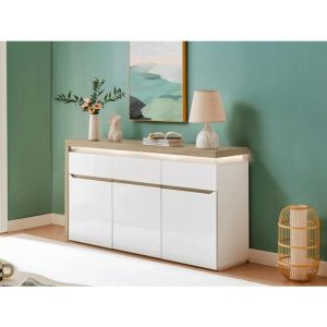 Buffet 3 portes et 3 tiroirs avec LEDs en MDF - Blanc laqué et Naturel - VADEMOSA