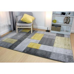 Image de Tapis cubisme courtes m&egrave;ches design pour salon Cosmos 160x230 Jaune