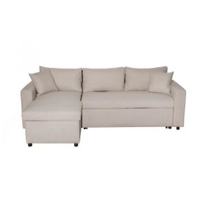 Loungitude Canapé d'angle 4 places Convertible et Réversible maria avec Coffre en tissu - Beige