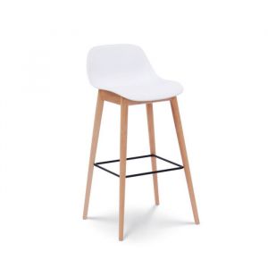 Kosmi Tabouret de bar blanc style scandinave avec pieds en bois naturel - Hauteur 76 cm
