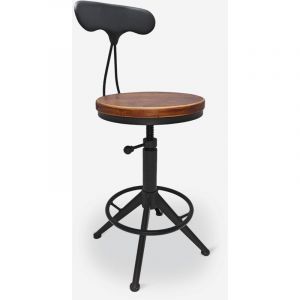 Ahd Amazing Home Design - Tabouret pivotant réglable industriel vintage avec dossier Crewi Back