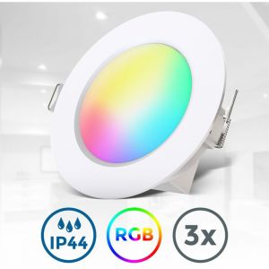 Image de B.k.licht - Set de 3 lampes à encastrer rgbw pour salle de bain led i Spot à encastrer pour salle de bain en couleur i Télécommande i Ø70 mm perçage