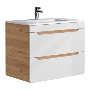 Meuble de salle de bain suspendu avec vasque &agrave; encastrer - Coloris naturel et blanc - 80 cm - ARUBA