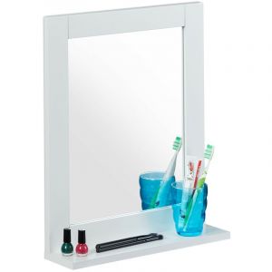 Image de Relaxdays Miroir mural, avec rangement, salle de bain, salon, entrée, carré, moderne, MDF, 49x40x10 cm, blanc