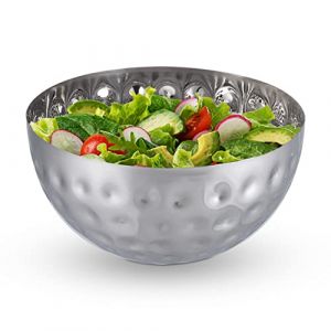 Relaxdays Saladier rond, design martelé, en acier inoxydable, pour snacks et salade, diamètre 25 cm, bol, argent