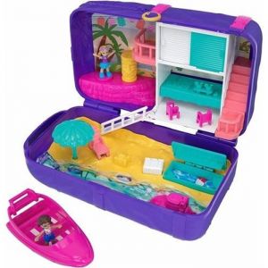 Coffret polly pocket a la plage avec bateau et 2 figurines - jouet fille