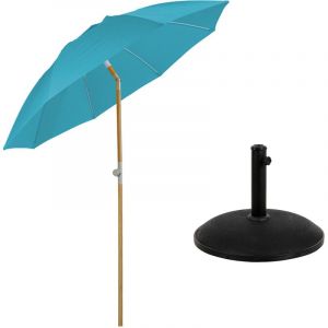 SVITA Set Parasol Bambou 2m Pied de parasol Parasol de jardin Parasol de balcon Bleu clair