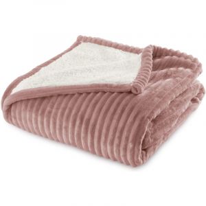 Plaid Sherpa 130x170 cm Rose blush - Doubl&eacute; imitation mouton retourn&eacute; - Tout doux et bien chaud