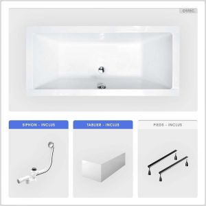 Baignoire rectangulaire - 170 x 75 cm - avec Tablier - Pieds - Vidage Chrome - QUADRO
