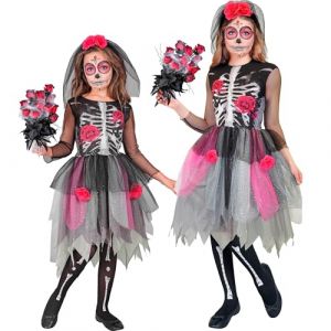 Ruedelafete W WIDMANN MILANO Party Fashion Costume pour enfant, motif de squelette floral, robe avec serre-tête, déguisement Dia de los Muertos, Halloween