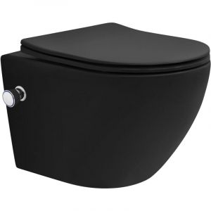 LuxeBath WC suspendu sans rebord avec fonction bidet noir, chasse d'eau profonde en céramique court 49cm avec revêtement nano