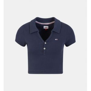 Tommy Jeans Polo ajust&eacute; cropped coton m&eacute;lang&eacute; Bleu - Couleur Bleu - Taille M