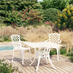VidaXL Ensemble table et chaises de bistrot de jardin 3 pi&egrave;ces en fonte d'aluminium blanc
