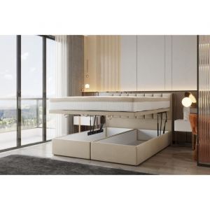 SANS Ensemble sommier et matelas en velours beige 180x200