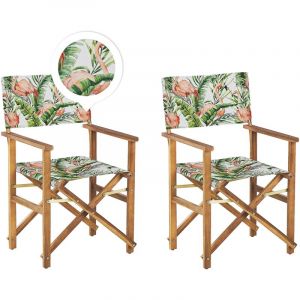 Beliani Lot de 2 Chaises Pliables Bois d'Acacia et Textile Gris/Motif Flamand Rose Cine