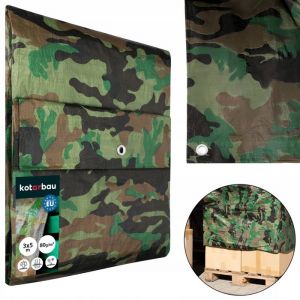 Bâche de Protection Exterieur Bois imperméable avec œillets renforcés - 3 x 5 m - Camouflage 80 g/m²