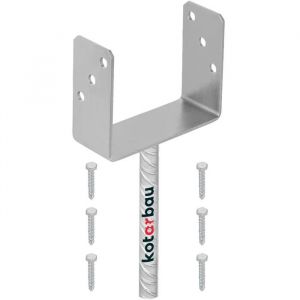 KOTARBAU Support de Poteau en U 151 mm Pied de Poteau Longueur 190 mm Ancrage Poteau à Béton Galvanisé à Chaud Fixation Poteau Bois Pied Poteau Bois Support Poteau Bois